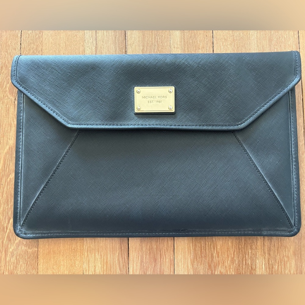 Michael Kors Black Envelope Tablet Case with Gold Plaque